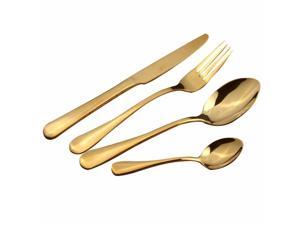 4Pcs Flatware Rainbow Dinnerware Stainless Steel Tableware Set Fork Spoon Knife (Gold)
