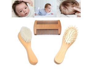 3 Pack Wooden Baby Hair Brush Comb Set Newborn Toddler Bristles Massage Scalp