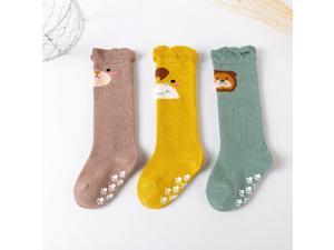 3 Pairs Baby Unisex Anti Slip Non Skid Newborn Knee High Long Stockings Socks(Lion)