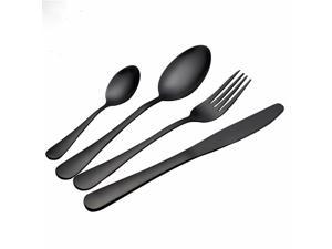 4Pcs Flatware Rainbow Dinnerware Stainless Steel Tableware Set Fork Spoon Knife(Black)