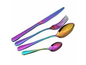 4Pcs Flatware Rainbow Dinnerware Stainless Steel Tableware Set Fork Spoon Knife(Rainbow )