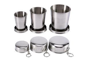 Stainless Steel Portable Camping Travel Folding Collapsible Cups(S+M+L 1each)