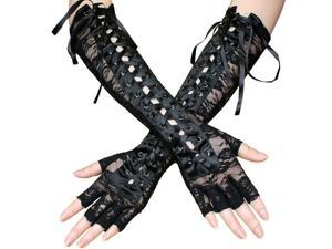 15.3‘’ Women's Sexy Elbow Length Fingerless Lace Up Arm Tie Long Lace Gloves