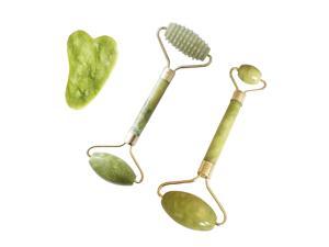 3 Pack Classic Jade Roller Face Body Eye Kit Gua Sha Massager Tool Anti Aging Wrinkle, Classic Jade Roller+ Ridged Roller+Gua Sha Tool