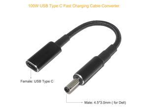100W USB C TypeC Female to 45mm 30mm DC Tip PD Power Cable for Dell 90W or Below Laptop Chargers