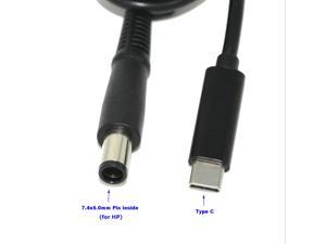 USBC Type C to 74mm50mm Round Tip Charging Power Cable for HP 65W 7450mm round tip laptops