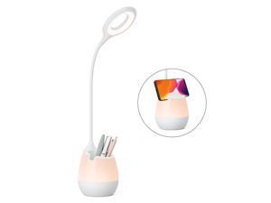Tomons LED Gooseneck Desk Lamp Adjustable Brightness Eye-caring Night Light with Pen Holder, Phone Stand and USB Charging Port, Glare-free, White Tomons LED Gooseneck Desk Lamp Adjustable Brightness Eye-caring Night Light with Pen Holder, Phone Stand and USB Charging Port, Glare-free, White
