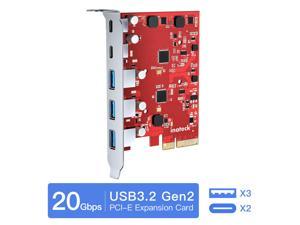 Inateck PCIe to USB 3.2 Gen 2 Expansion Card Express Card 20 Gbps Bandwidth, 3 USB Type-A and 2 USB Type-C Ports, Wide Compatibility