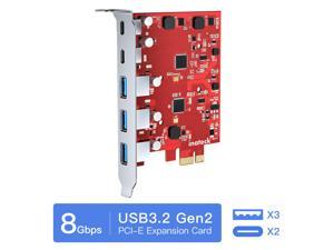 Inateck PCIe to USB 3.2 Gen 2 Extension Card with 5 Ports 8 Gbps Bandwidth, No External Power Source Required, RedComets U25
