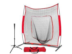 Pro-Style Batting Tee 7'×7' Baseball Softball Practice Net w/Bag Bow Frame Pro-Style Batting Tee 7'×7' Baseball Softball Practice Net w/Bag Bow Frame
