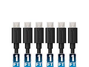 Sabrent [6-Pack] 22AWG Premium 1ft Micro USB Cables High Speed USB 2.0 A Male to Micro B Sync and Charge Cables [Black] (CB-UM61)