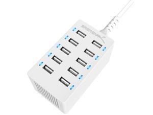 Sabrent 60 Watt (12 Amp) 10-Port [UL Certified] Family-Sized Desktop USB Rapid Charger. Smart USB Charger with Auto Detect Technology [White] (AX-TPCS-W)