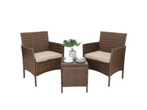 Po Porch Furniture Sets PE Rattan Wicker Chairs with Table 3 Pieces  Outdoor
