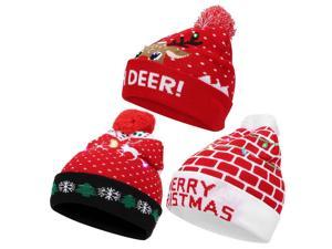 LED Christmas Hat Sweater Knitted Beanie Christmas Light Up Knitted Hat Christmas Gift for Kids Xmas 2021 Year Decorations