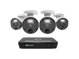 Swann Security Camera System CCTV, 4 Camera 8 Channels POE NVR Master 4K Upscale Video Wired Surveillance, Indoor Outdoor, Night Vision, Heat Motion Detection, SWNVK-876804