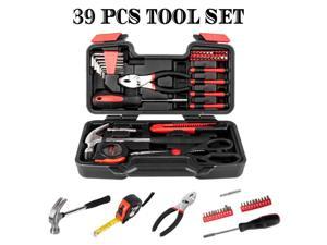 Portable 39pcs Red Basic Tool Set Household Mechanics Tool Kit with Carry Box