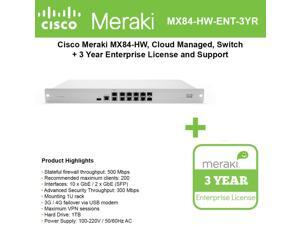 Cisco Meraki Cloud Managed Security FD MX84-HW with 3 Year Enterprise License Cisco Meraki Cloud Managed Security FD MX84-HW with 3 Year Enterprise License