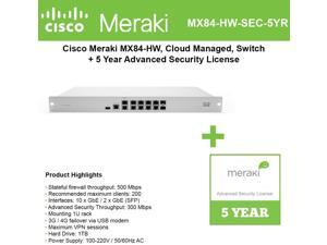 Cisco Meraki Cloud Managed Security FD MX84-HW with 5 Year Adv. Security License Cisco Meraki Cloud Managed Security FD MX84-HW with 5 Year Adv. Security License