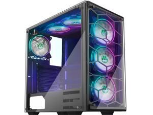 MUSETEX Phantom Black ATX Mid-Tower Desktop Computer Gaming Case USB 3.0 Ports Tempered Glass Windows with 6pcs 120mm Voice Control LED RGB Fans Pre-Installed MUSETEX Phantom Black ATX Mid-Tower Desktop Computer Gaming Case USB 3.0 Ports Tempered Glass Windows with 6pcs 120mm Voice Control LED RGB Fans Pre-Installed
