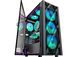 MUSETEX ATX PC Case Mid-Tower with 6pcs 120mm ARGB Fans, Polygonal Mesh Computer Gaming Case with Type C, Opening Tempered Glass Side Panel, USB 3.0 x 2, Black, NN8.