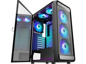 MUSETEX ATX PC Case with 6pcs ARGB Fans, Gaming PC Cases with Type-C Port and USB 3.0, Mid Tower Case with Mesh Front Panel and Tempered Glass Side Door, Y4, Black