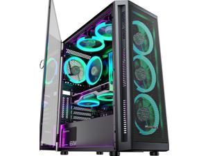 Computer Gaming Case Black Opening Tempered Glass Desktop Case for Micro-ATX / Mini ITX MUSETEX MATX DT-N1 Micro-ATX PC Case Mid Tower with LED and ARGB Fan 