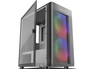 MOROVOL Mesh Matx (Micro-ATX) Case Tower Computer Case, 2PCS × ARGB Fans Preinstalled and 2×USB 3.0 Ports, Magnetic Design Opening Tempered Glass Panel & Mesh Front Panel Gaming PC Case(TW7-S2-BL)