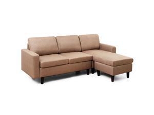 Convertible Sectional L-Shaped Couch with Reversible Chaise-Beige-Coffee Convertible Sectional L-Shaped Couch with Reversible Chaise-Beige-Coffee