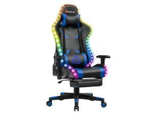 Massage Racing Gaming Chair Chair with RGB LED Lights-Blue Massage Racing Gaming Chair Chair with RGB LED Lights-Blue