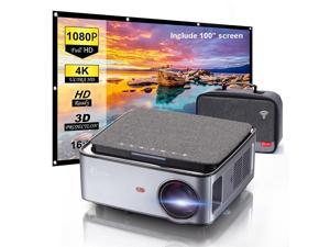 1080P FULL HD Video Projector with Carry Bag and 100" Screen, 7500 Lumen WIFI Projector for iPhone Android iOS Smartphone, Wireless Projector 20000:1 Contrast, Support Miracast Airplay Side Projection