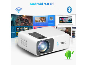 TROISC Home Theater Projector Android WiFi Bluetooth 1080P FULL HD 8000 Lumens Max 300-inch Screen Size, Digital Zoom Side Projection HDMI/USB/AV Inputs