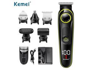 Kemei Multifunctional Titanium Alloy Electric Hair Trimmer Rechargeable Shaver Electric Beard Trimmer LCD Display 19 Adjustable Limit Comb Travel Hair Clipper Nose Hair Cut Machine