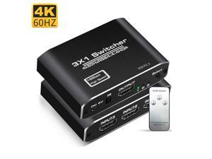 HDMI 2.0 Switch 3 Input 1 Output Switch HD 4Kx2K@60HZ HDR, 3D 1080P Remote/Manual switching for Xbox,PS4 Nintendo Switch/Wii,Beamer,DVB receiver,Blu-ray,DVD players,Apple TV,Roku Stick/Fire Stick,PC