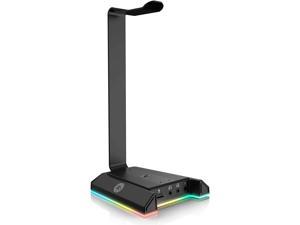 Gaming Headset Stand Holder, Aluminum RGB 7.1 Surround Sound Headphone Headset Stand Holder Hanger Hook with USB Charger and 3.5mm AUX Port Universal