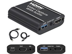Video Capture Card with Loop Out, Video Capture with Audio, 4K HDMI Game Capture USB 2.0 Record Capture Card Device for Live Streaming Broadcasting, Video Conference, Gaming for PS3/4, Switch, DSLR
