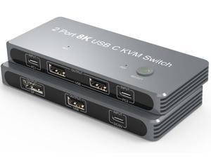 USB-C 8K KVM Switch 2x USB-C PC to 1x DisplayPort Monitor KVM Switch Compatible with Thunderbolt 3/4 Sharing 3x USB2.0 Mouse Keyboard Printer