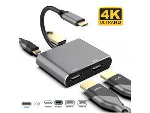 USB C to Dual HDMI Adapter, USB C Multiport Adapter Hub with 4K HDMI, USB 3.0 Hub and Type C to HDMI Converter for MacBook/MacBook Pro 2020/2019/2018,Dell XPS 13/15,Surface Book 2, etc (Gray)