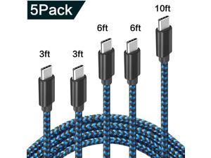 USB C Cable,  [5-Pack 3A] 3/3/6/6/10ft Fast Charge Various Lengths Durable Nylon Braided USB A to USB C Charging Cable Compatible with Samsung Galaxy S20/ S20 Plus/S10/S9/Note 20 Ultra/Google Pixel