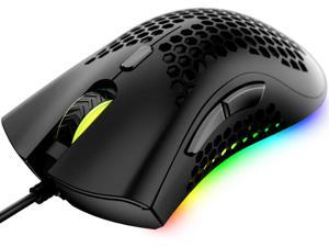 Wired Lightweight Gaming Mouse,Ultralight Honeycomb Shell Ultraweave Cable,7 Buttons Programmable Driver,Pixart 3325 12000 DPI,10 RGB Backlit Computer Mouse for PC Gamers and Xbox and PS4 Users(Black)