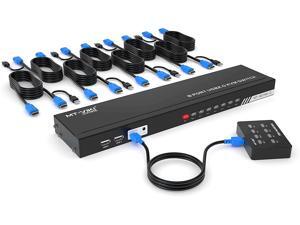 MT-VIKI 8 Ports KVM Switch HDMI, 4K @30Hz Rack Mount HDMI KVM Switch 8 in 1 Out w/KVM Cables & IR & Desktop Control & 4 USB 2.0 Hub