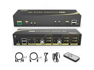 4K HDMI KVM Switch 2x2, 2 in 2 Out Dual Monitor Extended Display 4K @60Hz 4:4:4 with Audio and USB 2.0 Hub Sharing PC Monitor Keyboard Mouse Switcher