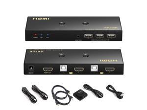 KVM Switch HDMI 2 Port 4K @60Hz, 2x1 HDMI KVM Switch for 2 Computers Sharing 1 Monitor and 3 USB Devices, with Extension Control Switch and 2 USB Cable & 2 HDMI Cable