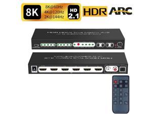 8K @60Hz HDR UHD HDMI 2.1 Matrix, HDR 4K 120Hz HDMI True Matrix 4x2 48Gbps ARC 8K 60Hz Splitter Switcher Switch 4 in 2 out HDMI2.1 Audio extractor