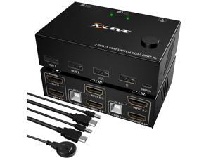 Dual Monitor KVM Switch HDMI 2 Port 4K@30Hz, 2 In 2 Out 2 Monitor KVM Switch USB HDMI Extended Display Switcher for 2 PCs Share 2 Monitors and 4 USB 2.0 Hub, Desktop Controller and USB Cables Included