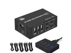4x1 HDMI KVM Switch 4 Port, 8K @60Hz 4K@120Hz HDMI USB KVM HDMI Switch Share 4 Computers with One Monitor One-Button Swapping, 4 in 1 Out KVM Switcher for PC Laptop with 4 USB Cables 1 Power Cable