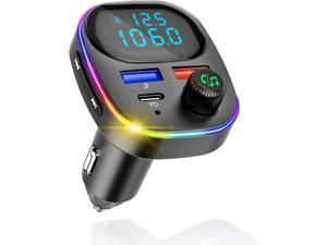 Bluetooth FM Transmitter, FM Transmitter for Car, Hands Free Calling Wireless Car Adapter, Support PD QC3.0 USB Car Charger, Radio Adapter Music Player FM Car Kit, 7 Colors LED Backlit