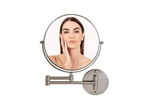 Ovente 9" Wall Mount Makeup Mirror, 1X & 10X Magnifier, Adjustable Spinning Double Sided Round Reflection, Extend, Retractable & Folding Arm, Bathroom & Vanity Décor, Nickel Brushed MNLFW90BR1X10X