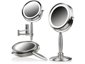 Ovente Lighted Makeup Mirror 8.5 Inch 1X 5X Magnifier 3 IN 1 Wall Mountable Table Top Handheld Three Tone LED 360° Double Sided Circle Large Portable 4AAA Battery Operated Nickel Brushed MFM85BR1X5X Ovente Lighted Makeup Mirror 8.5 Inch 1X 5X Magnifier 3 IN 1 Wall Mountable Table Top Handheld Three Tone LED 360° Double Sided Circle Large Portable 4AAA Battery Operated Nickel Brushed MFM85BR1X5X