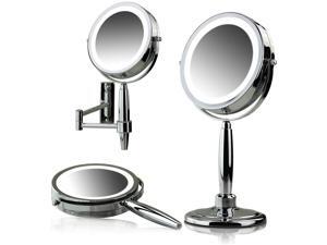 Ovente Lighted Makeup Mirror 7 Inch 1X 8X Magnifier 3 IN 1 Wall Mountable Table Top Handheld Three Tone LED 360° Double Sided Circle Large Portable 4AAA Battery Operated Polished Chrome MFM70CH1X8X Ovente Lighted Makeup Mirror 7 Inch 1X 8X Magnifier 3 IN 1 Wall Mountable Table Top Handheld Three Tone LED 360° Double Sided Circle Large Portable 4AAA Battery Operated Polished Chrome MFM70CH1X8X