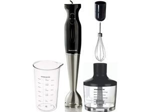 Ovente 4 in 1 Immersion Hand Blender Set with 3 Premium Attachments of BPA-Free Food Processor, Egg Whisk, and Mixing Beaker, 300 Watts, 304 Grade Stainless Steel, Black (HS585B) Ovente 4 in 1 Immersion Hand Blender Set with 3 Premium Attachments of BPA-Free Food Processor, Egg Whisk, and Mixing Beaker, 300 Watts, 304 Grade Stainless Steel, Black (HS585B)